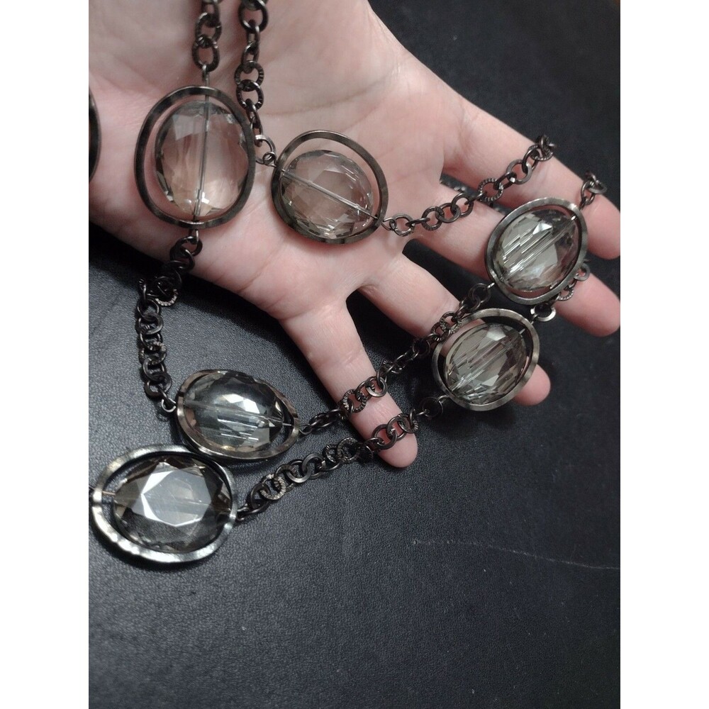 Dark silver tone triple layer necklace 24-29"